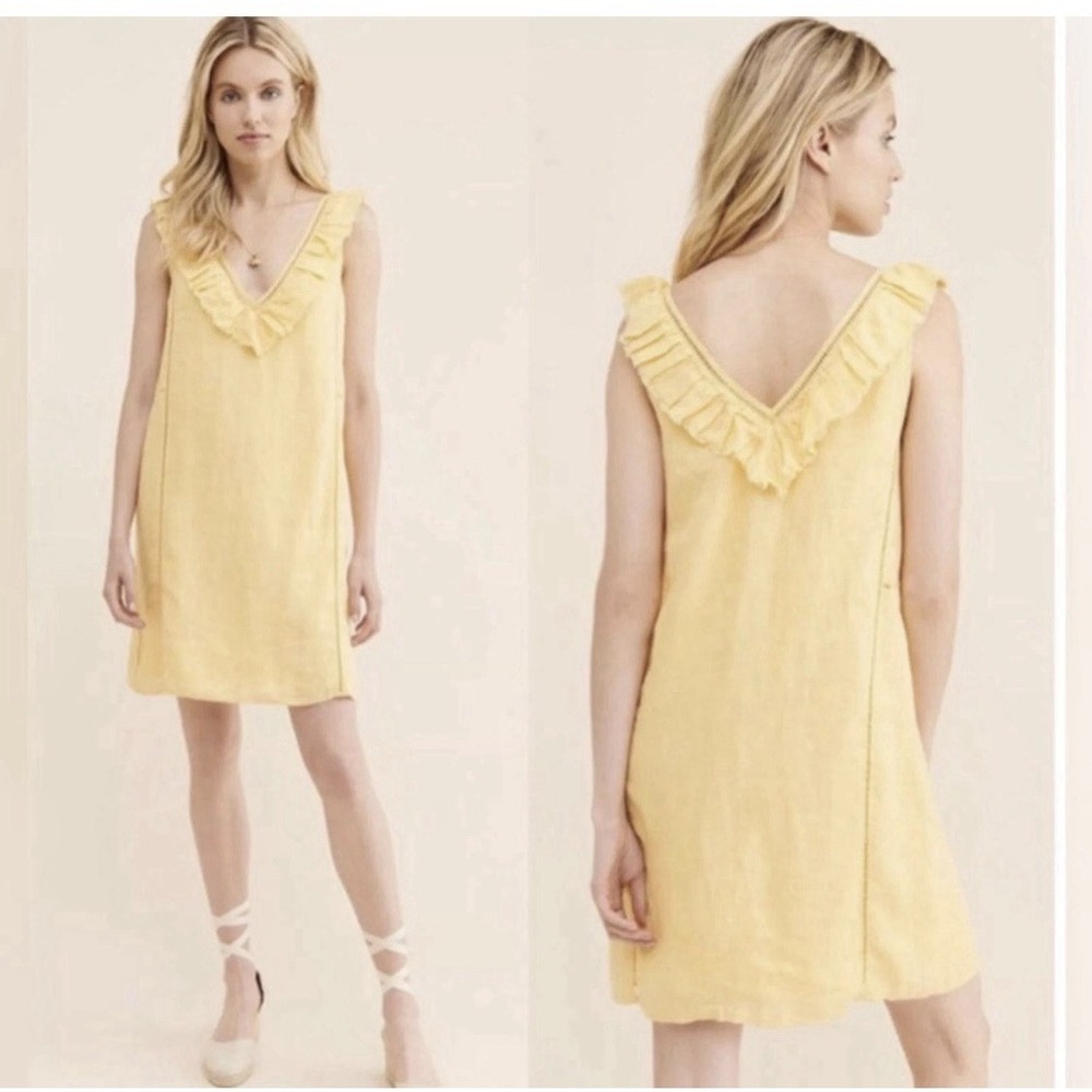 SIZE M Faherty Ellis Shift Dress 100% Linen Organic Cotton Butter Yellow